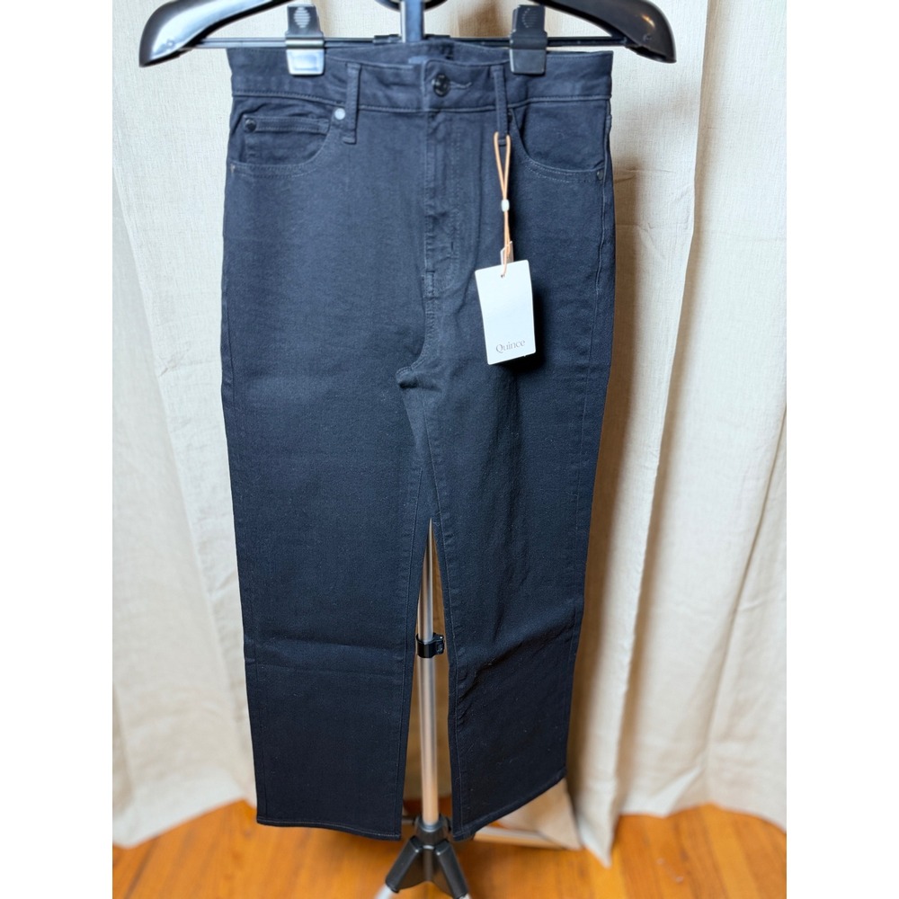 Quince Stretch High Rise Straight Jeans Women's 27 Black Ankle Jeans NWT